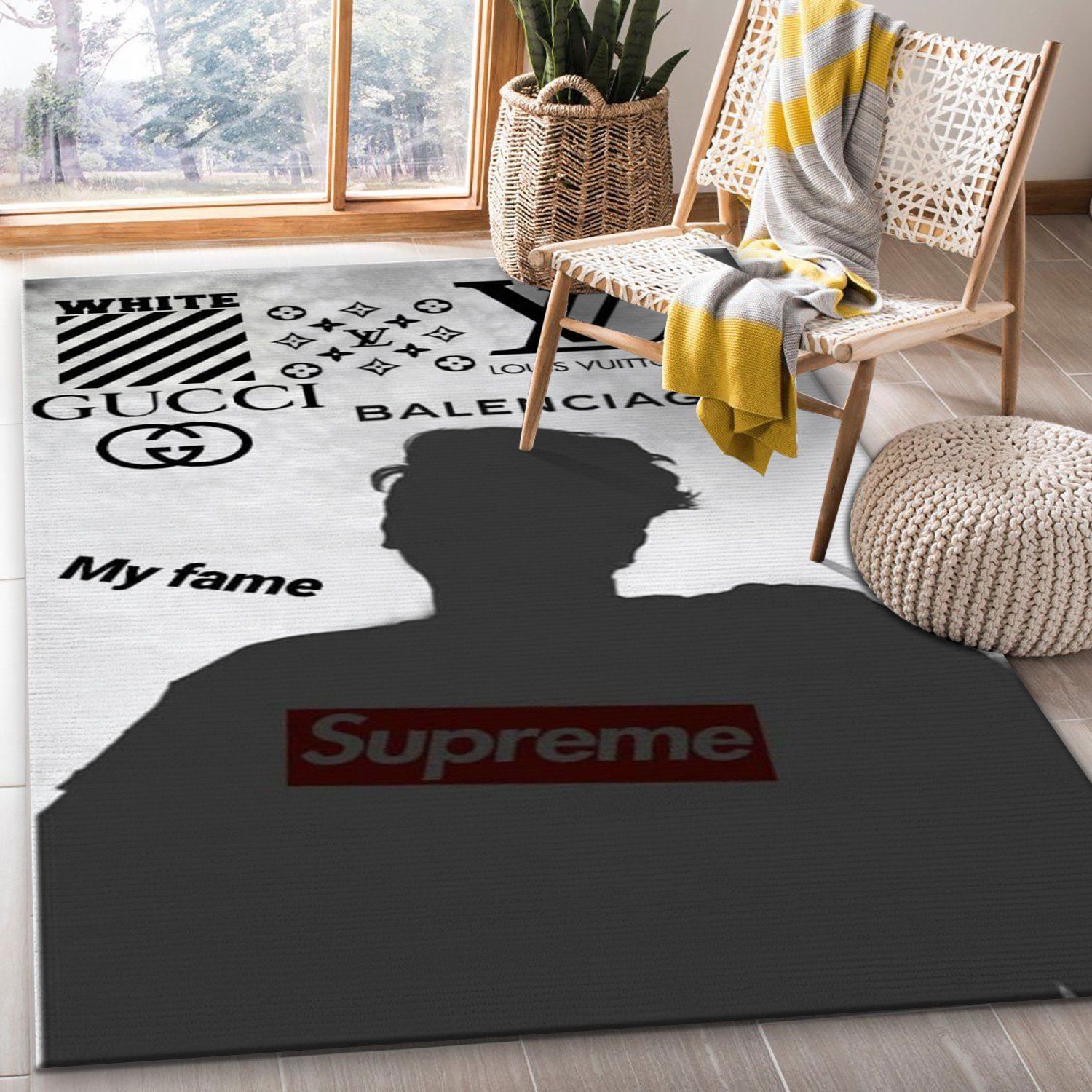 Balenciaga gucci louis vuitton supreme off-white fame logo type 590. Upgrade Your Living Room with Luxury Home Decor: Area Carpets, Floor Decor, Door Mats, and Hot Gift Items with style a High-End Fashion Brand Rectangle Rug