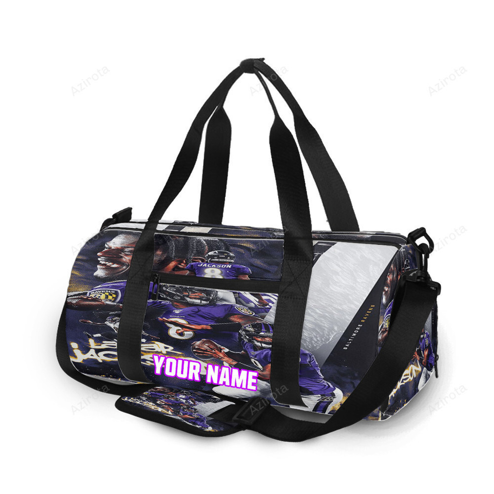 Baltimore ravens lamar jackson 8 v11 personalized name travel bag gym bag 1235 Travel Bag