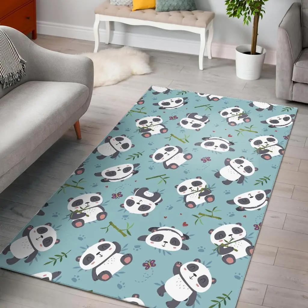 Bamboo mint panda pattern print area rug living room rug home decor Rectangle Rug