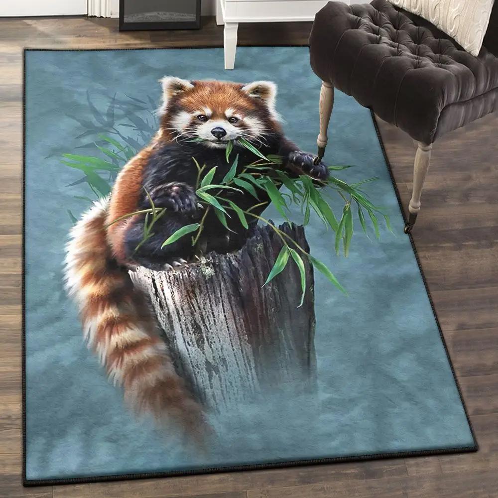 Bamboo panda art deco rug, bamboo red panda rug Rectangle Rug