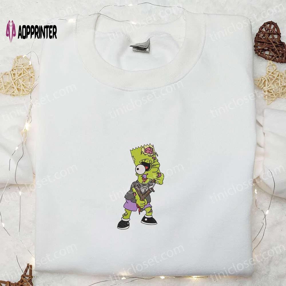Bart simpson slingshot embroidered shirt: the best halloween gift idea in the simpson cartoon collection Embroidered Shirt