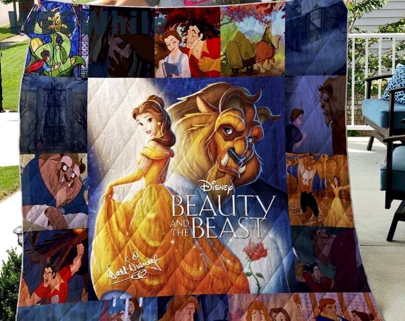 Beauty and the beast fleece blanket, belle princess blanket, belle and the beast blanket, christmas gifts, birthday gifts for kids Quilt Blanket