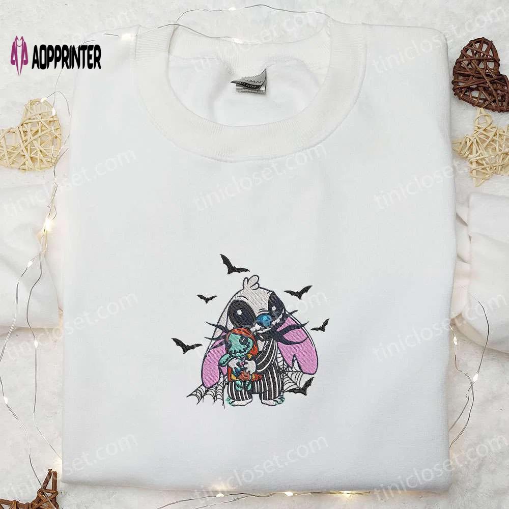 Beetlejuice x stitch embroidered shirt: disney s best halloween gift for family Embroidered Shirt