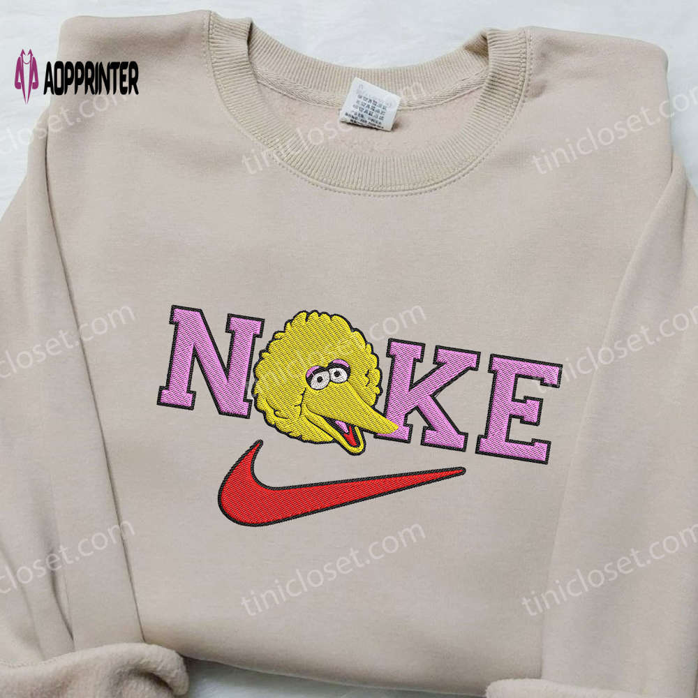 Big bird x swoosh nike embroidered shirt – sesame street cartoon tee Embroidered Shirt