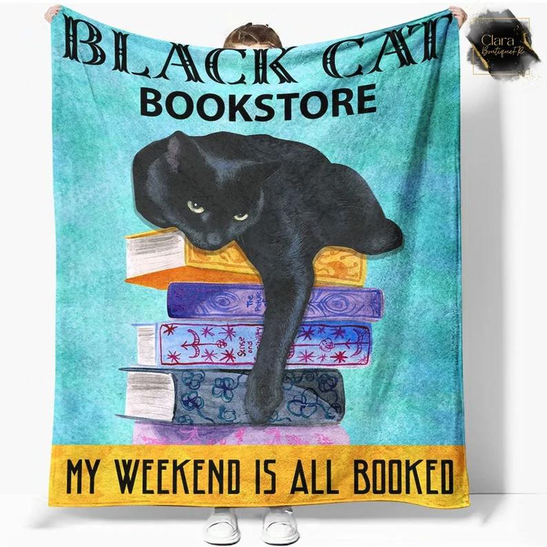 Black cats with colorful my weekend is all booked fleece blanket, mink sherpa blanket, reading lover gift, book blanket, black cat quilt Quilt Blanket
