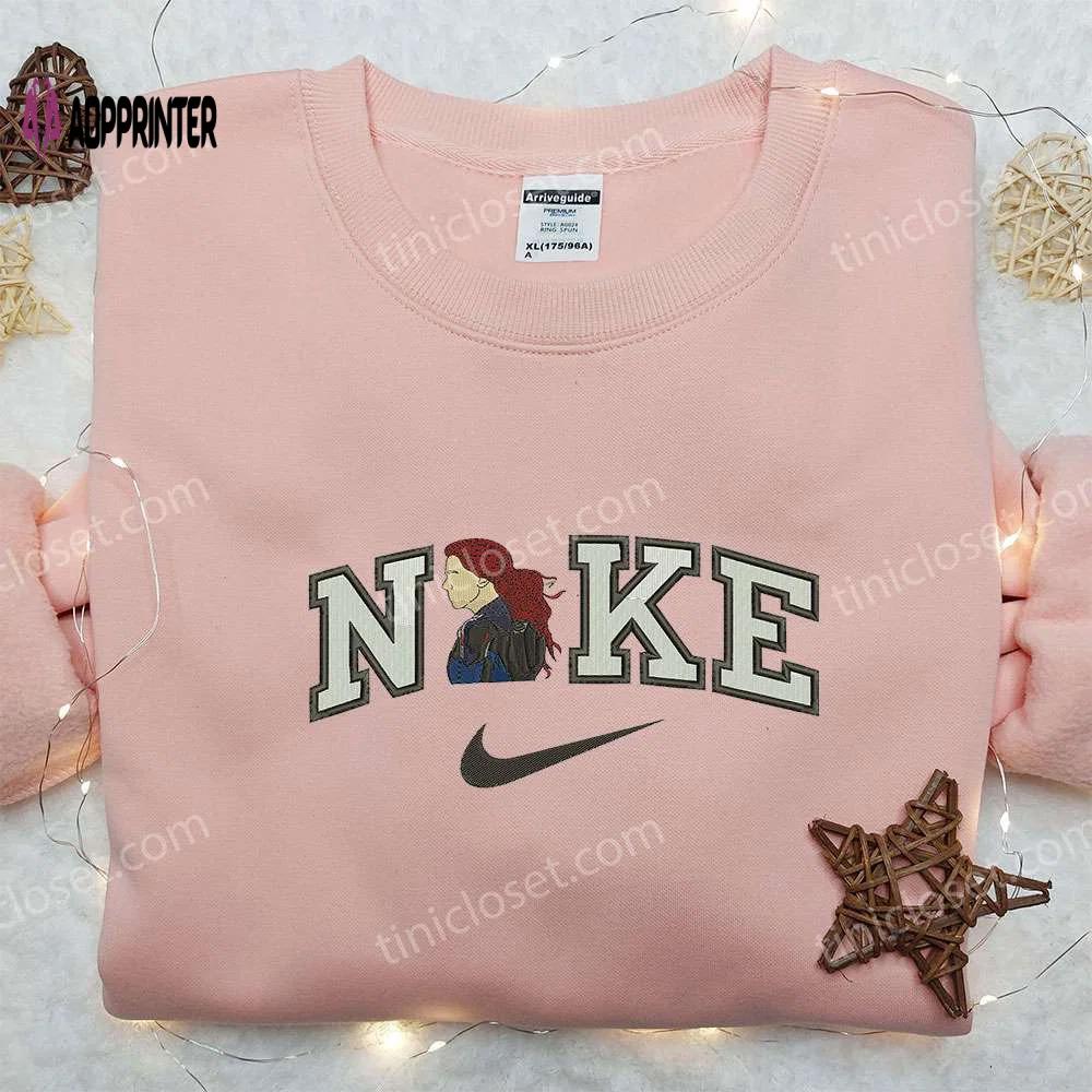 Black widow x nike embroidered sweatshirt: movie-inspired shirt by nike perfect for fans! Embroidered Shirt
