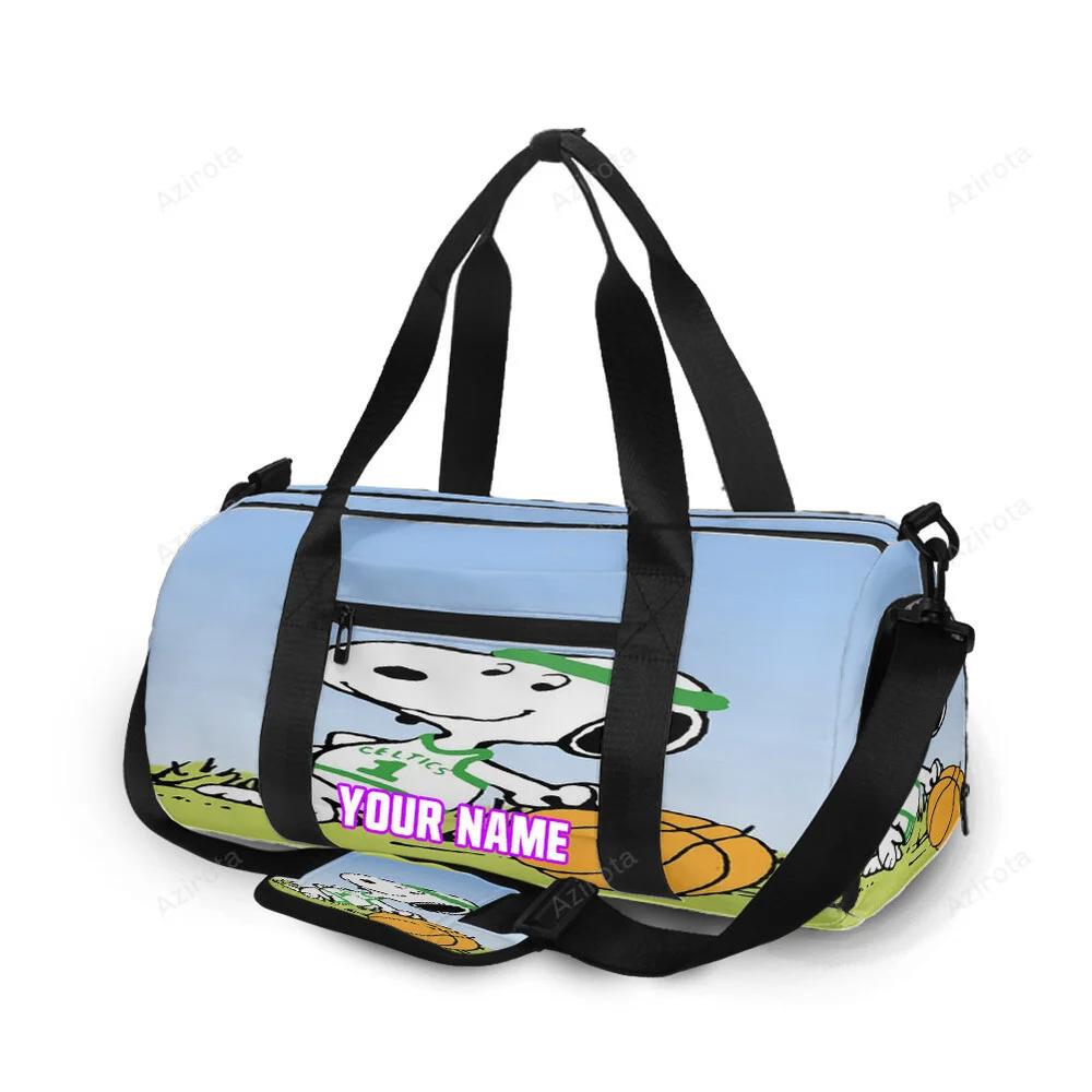 Boston celtics snoopy wearing uniform personalized name travel bag gym bag 558 Travel Bag