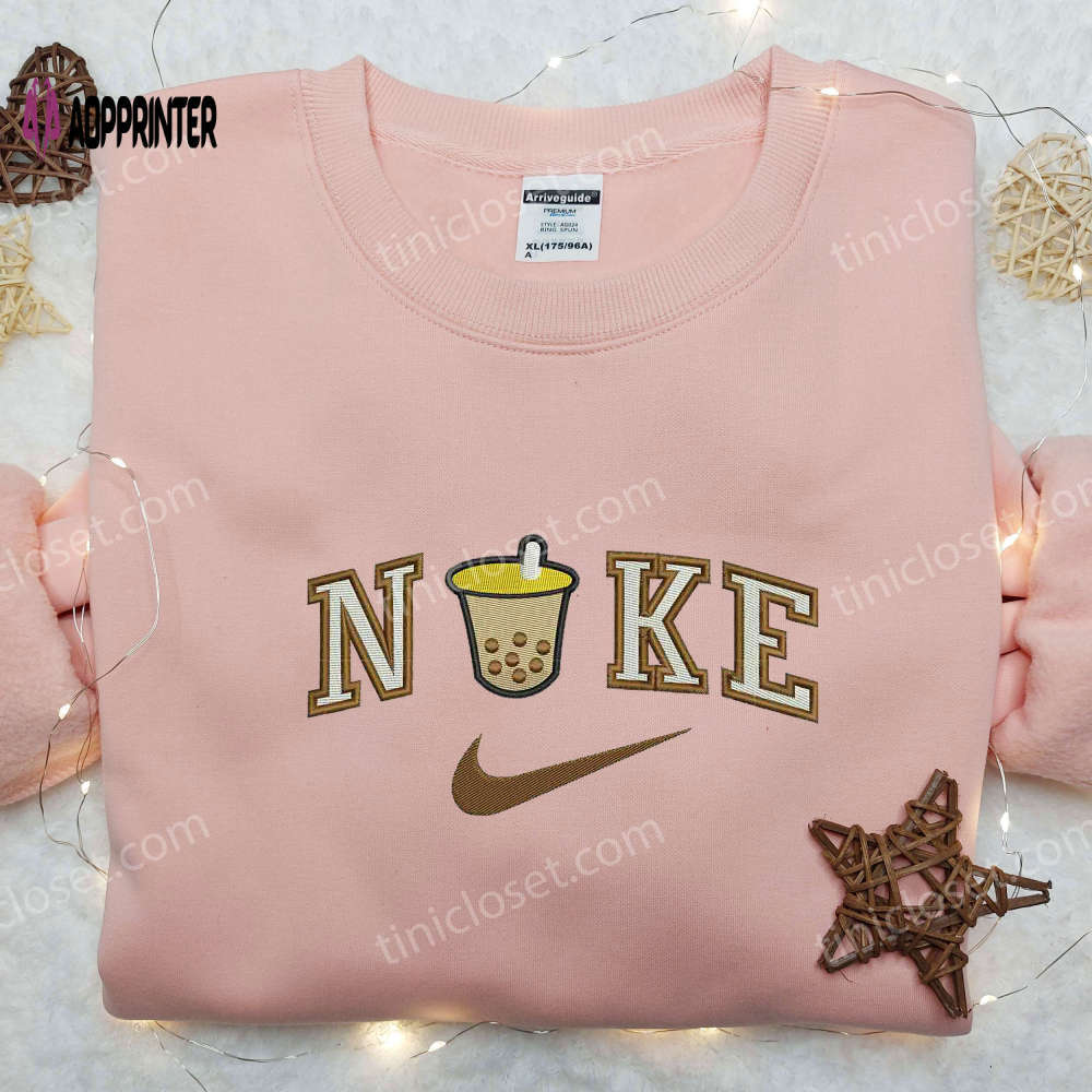 Bubble tea x nike embroidered shirt: custom drink tee Embroidered Shirt