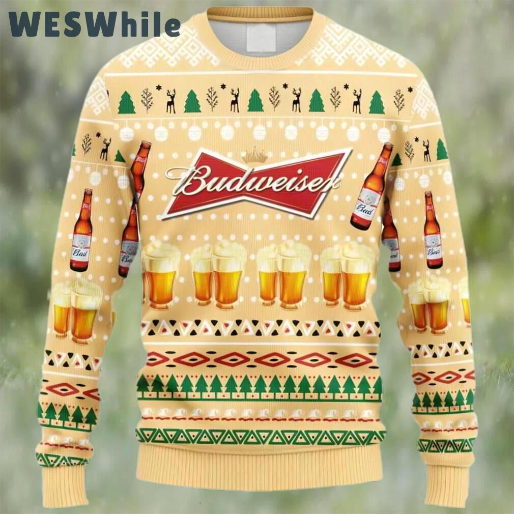 Budweiser beer ugly christmas sweater, faux wool sweater, gifts for beer lovers, international beer day, best christmas gifts for 2022 ? prinvity Christmas Ugly Sweater