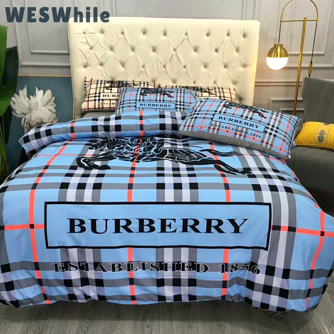 Burberry blue fashion new bedding sets quilt sets duvet cover luxury brand bedding decor bedroom sets best luxury bed sets gift thankgivings and christmas Bedding Sets