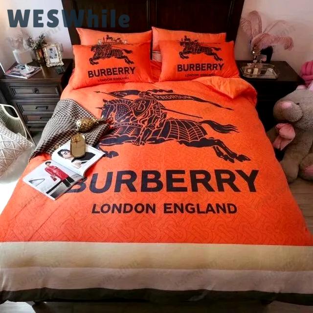 Burberry orange new bedding sets printed bedding sets quilt sets duvet cover luxury brand bedding decor bedroom sets best luxury bed sets gift thankgivings and christmas Bedding Sets