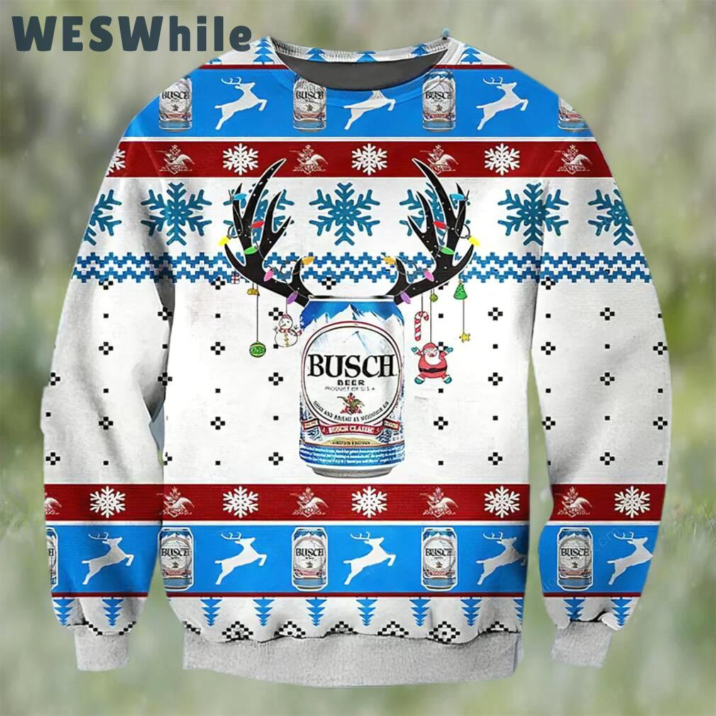 Busch beer deer horn ugly christmas sweater, faux wool sweater, gifts for beer lovers, international beer day, best christmas gifts for 2022 ? prinvity Christmas Ugly Sweater