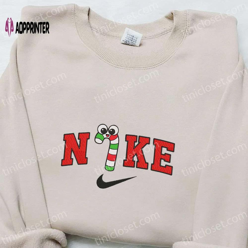 Candy cane x nike christmas embroidered sweatshirt & cartoon shirt: best christmas gift ideas Embroidered Shirt