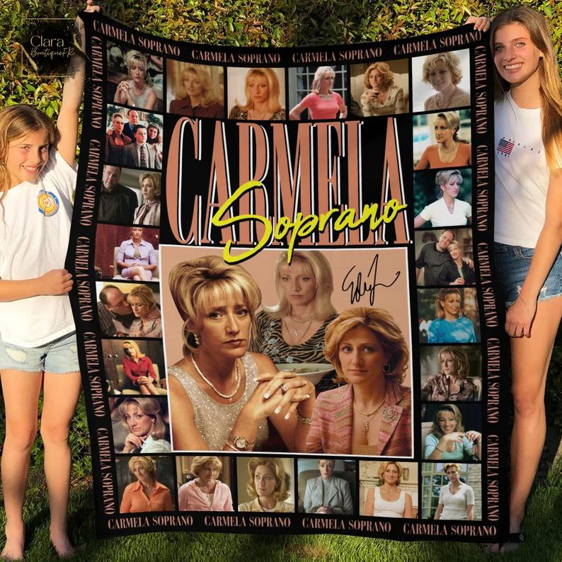 Carmela soprano with signature fleece blanket, mink sherpa blanket, deangelis blanket, carmela soprano blanket, the sopranos tv series quilt Quilt Blanket