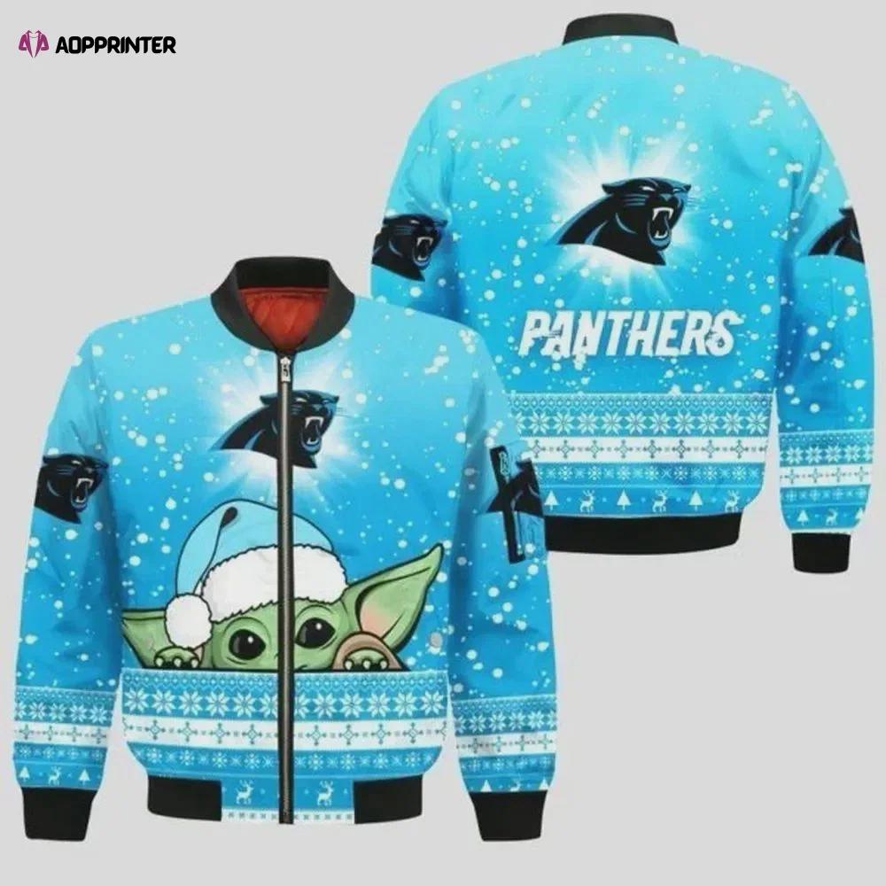 Carolina panthers christmas pattern bomber jacket – blue Bomber Jacket