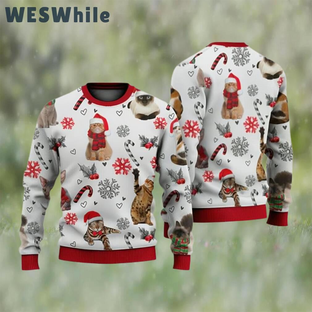 Cat christmas sweater, santa cat and candy cane ugly christmas sweater 3d for christmas Christmas Ugly Sweater
