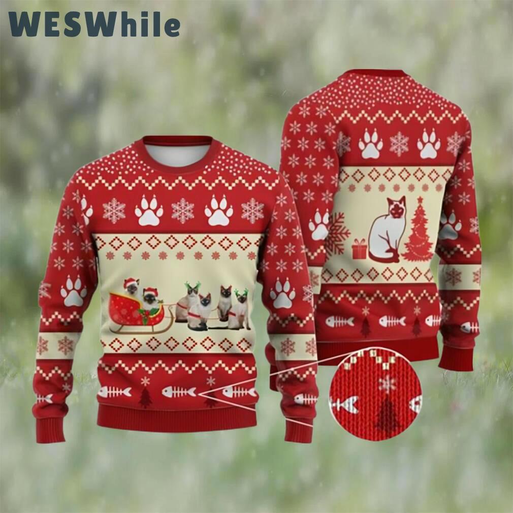 Cat christmas sweater, siamese cat reindeer ugly christmas sweater 3d for xmas Christmas Ugly Sweater