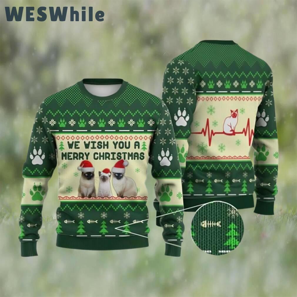 Cat christmas sweater, siamese cat we wish you a merry ugly christmas sweater 3d Christmas Ugly Sweater