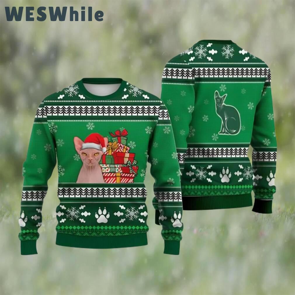 Cat christmas sweater, sphynx cat falling snowflakes ugly christmas sweater 3d Christmas Ugly Sweater