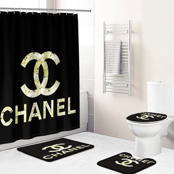 Chanel black hypebeast bathroom sets bath mat luxury fashion brand home decor Bathroom Set