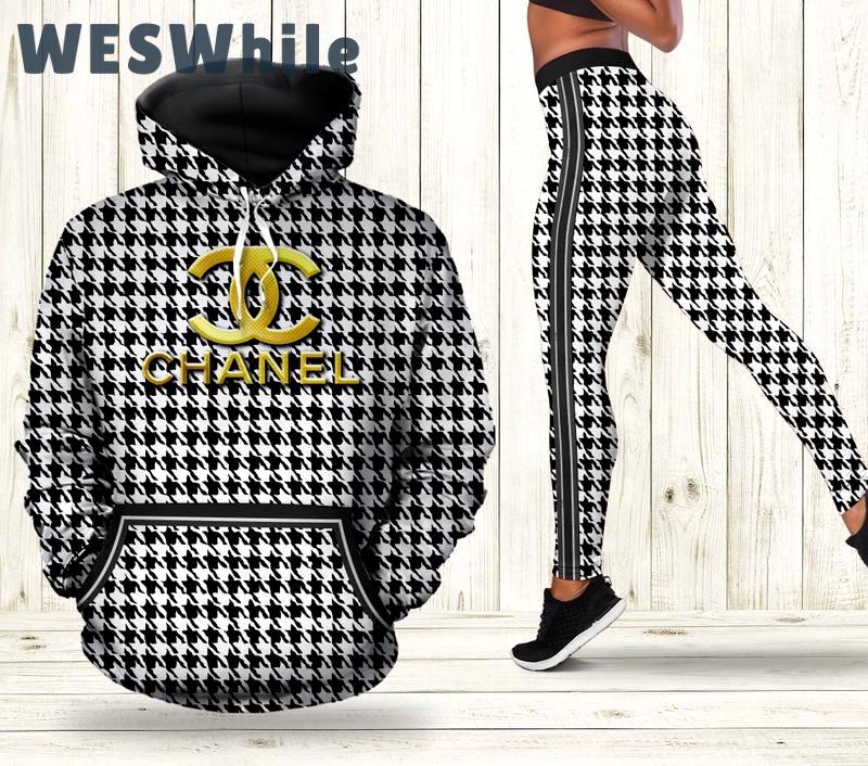 Chanel black white hoodie leggings luxury brand clothing clothes outfit for women 135 hcst 66 Hoodie Leggings Set