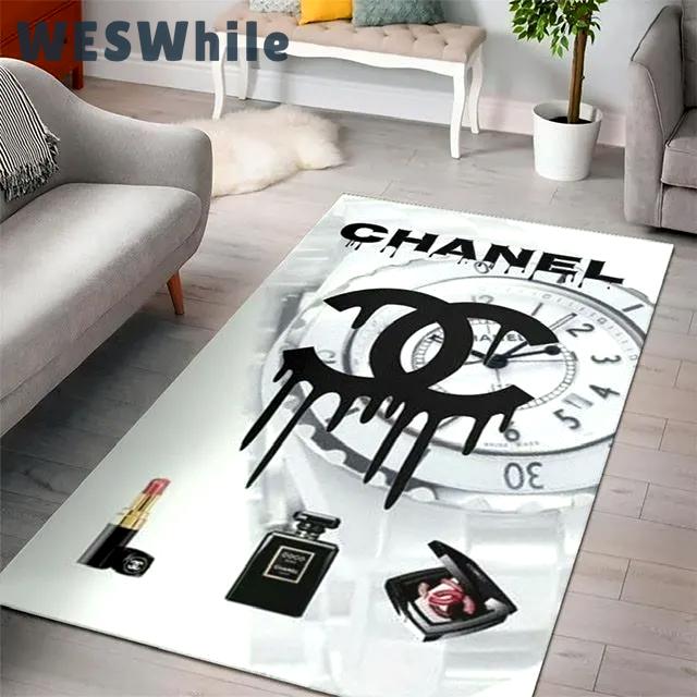 Chanel clock logo type 12. Upgrade Your Living Room with Luxury Home Decor: Area Carpets, Floor Decor, Door Mats, and Hot Gift Items with style a High-End Fashion Brand Rectangle Rug