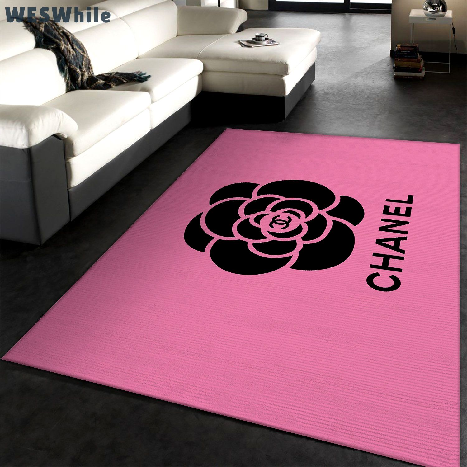 Chanel flower pinky logo type 552. Upgrade Your Living Room with Luxury Home Decor: Area Carpets, Floor Decor, Door Mats, and Hot Gift Items with style a High-End Fashion Brand Rectangle Rug