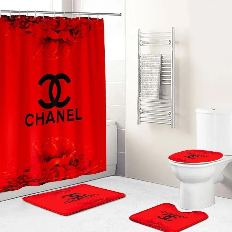 Chanel flower red fashion logo limited luxury brand bathroom set home decor Bathroom Set