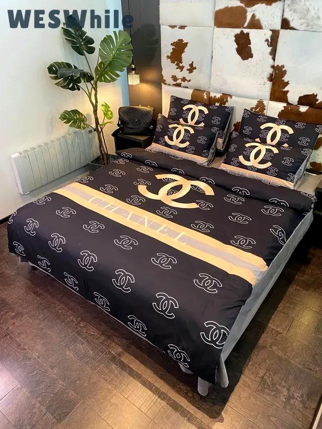 Chanel italian ver 2 luxury brand inspired 3d bedding sets duvet cover bedlinen bed set best luxury bed sets gift thankgivings and christmas Bedding Sets