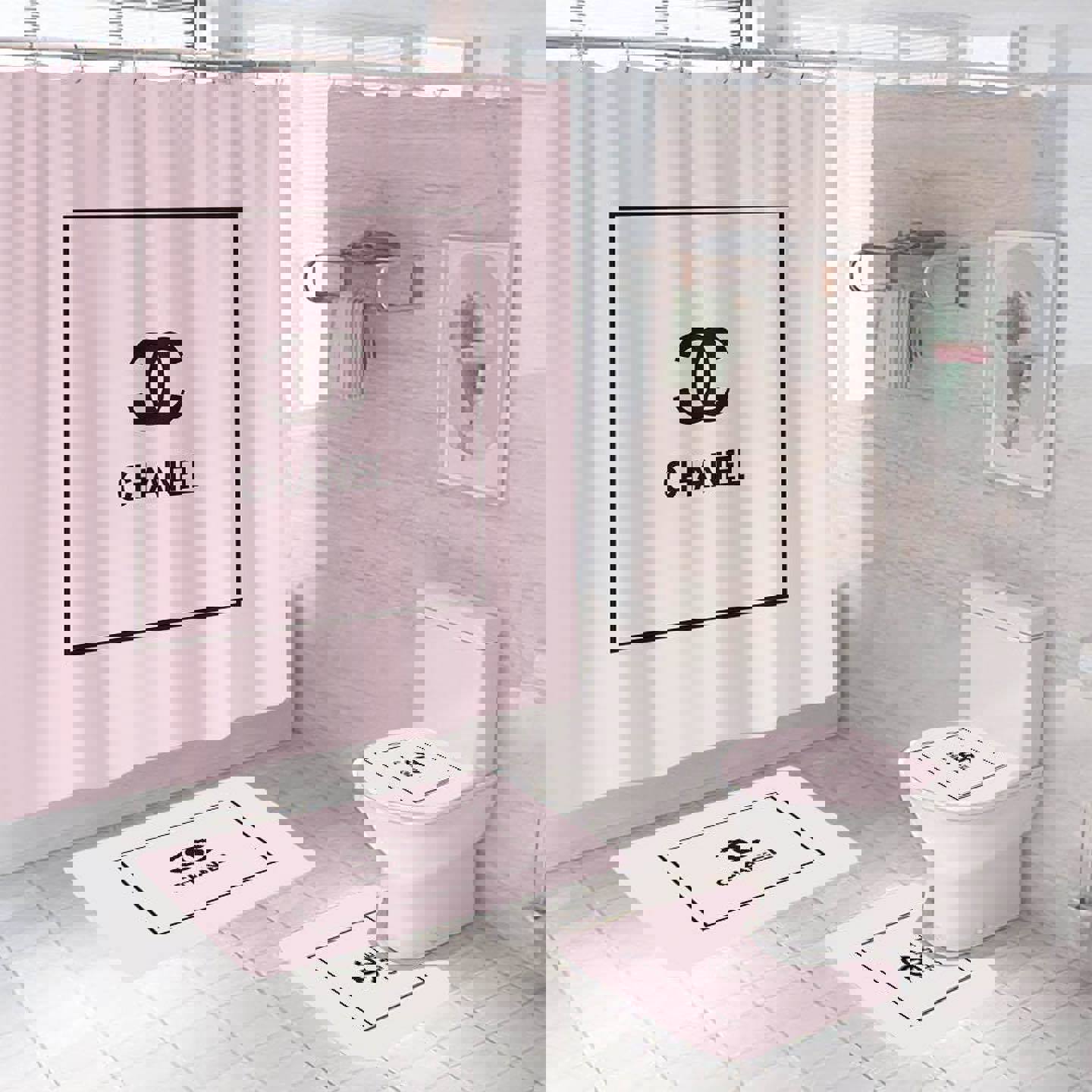 Chanel light pink bathroom set home decor bath mat hypebeast luxury fashion brand Bathroom Set