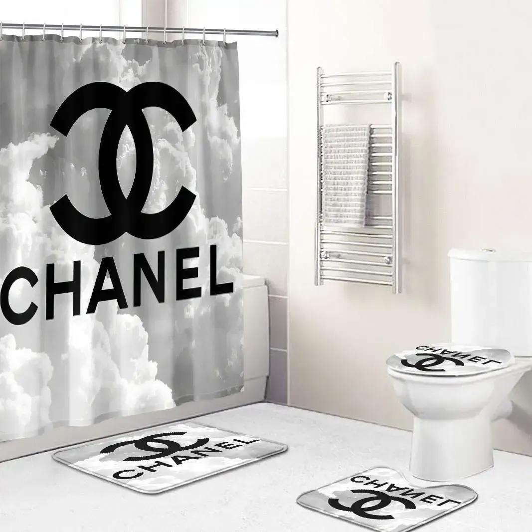 Chanel logo type 1053 Bathroom Accessory Sets Pedestal Rug Toilet Cover Hypebeast Bathroom Waterproof Shower Curtain Bathroom Sets Bath Mat Set Home Decor Luxury Fashion Brand
