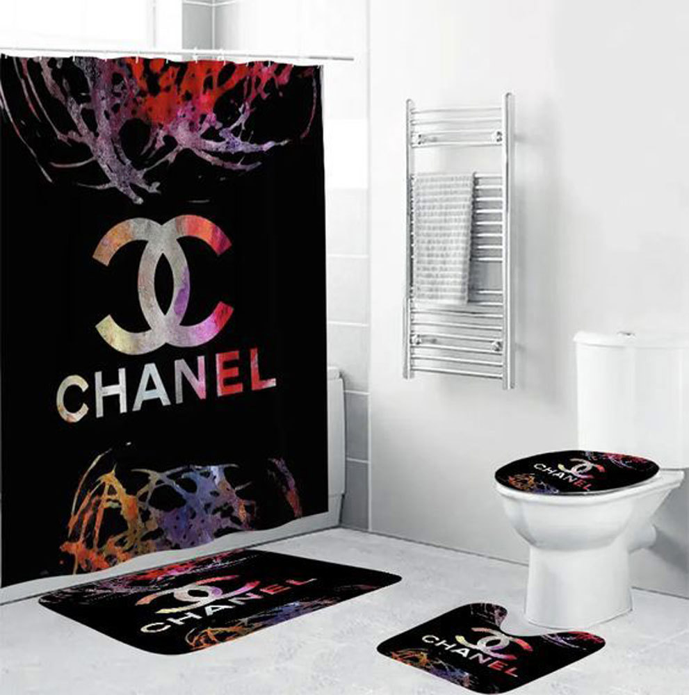 Chanel logo type 472 Bathroom Accessory Sets Pedestal Rug Waterproof Shower Curtain Luxury Fashion Brand Home Decor Bath Mat Set Bathroom Sets Toilet Cover Hypebeast Bathroom