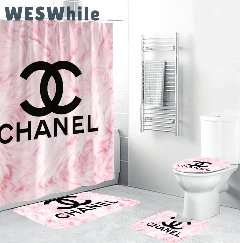 Chanel pinky bathroom set hypebeast home decor luxury fashion brand bath mat Bathroom Set