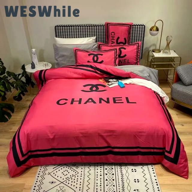 Chanel red bedding sets quilt sets duvet cover luxury brand bedding decor bedroom sets best luxury bed sets gift thankgivings and christmas Bedding Sets