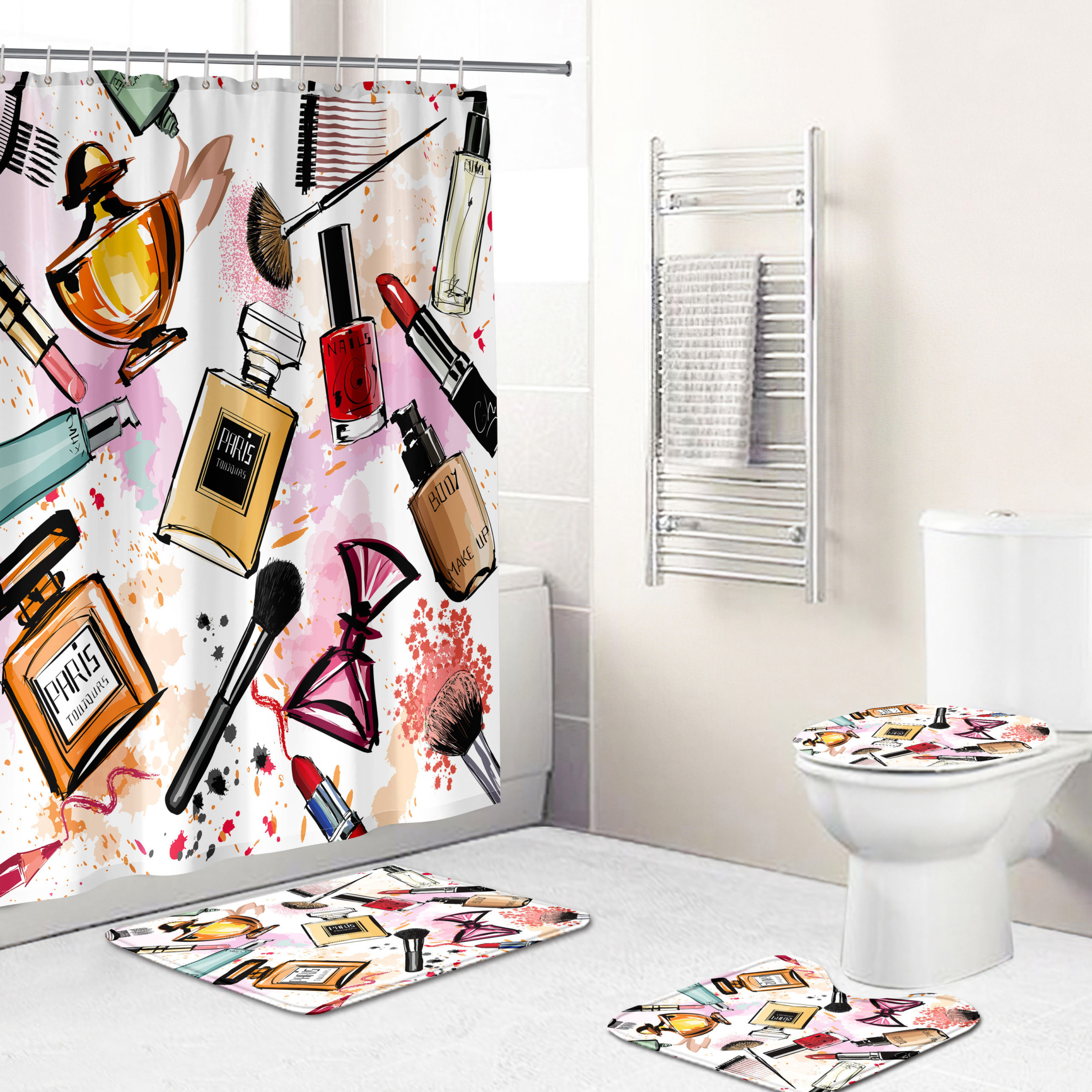 Chanel shower curtain fashion makeup luxury bath mat sets shower curtain 47 Bathroom Set
