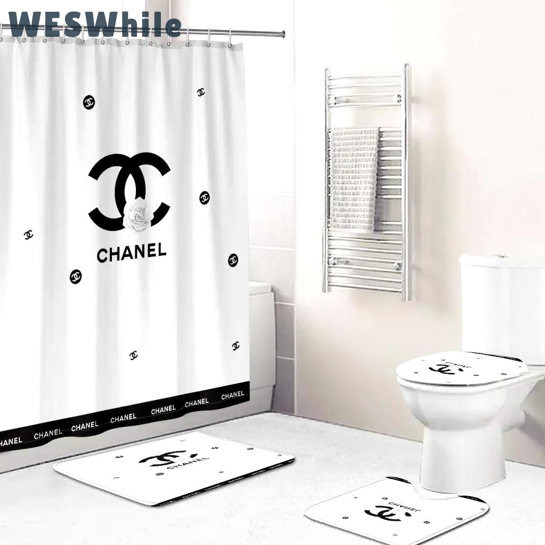 Chanel white and black flowers home decor luxury fashion brand bathroom sets hypebeast bath mat Bathroom Set