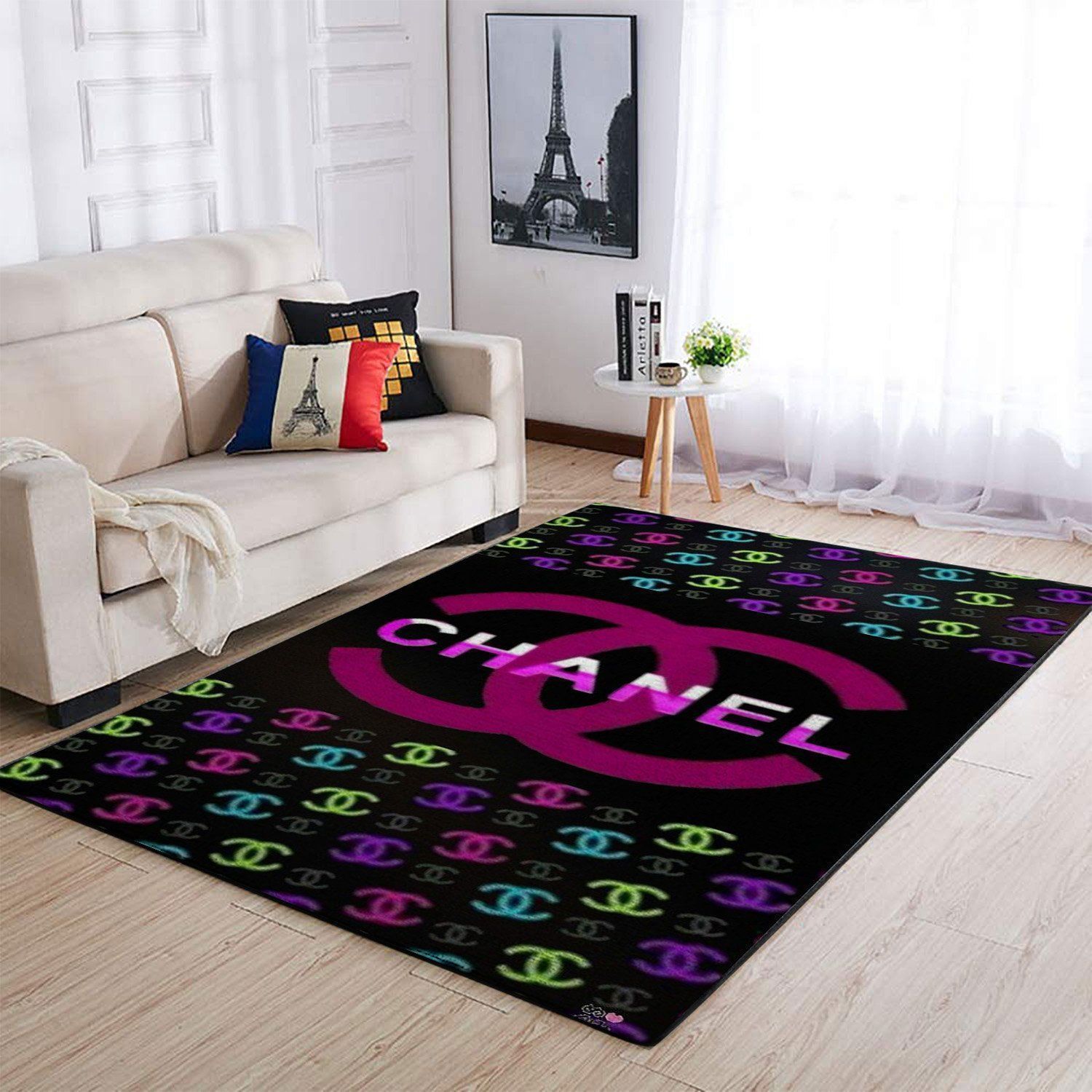 Chanelmulticolor logo type 532. Upgrade Your Living Room with Luxury Home Decor: Area Carpets, Floor Decor, Door Mats, and Hot Gift Items with style a High-End Fashion Brand Rectangle Rug