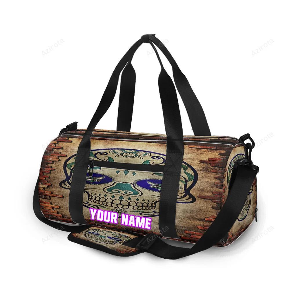 Charlotte hornets skull brick wall personalized name travel bag gym bag 1044 Travel Bag