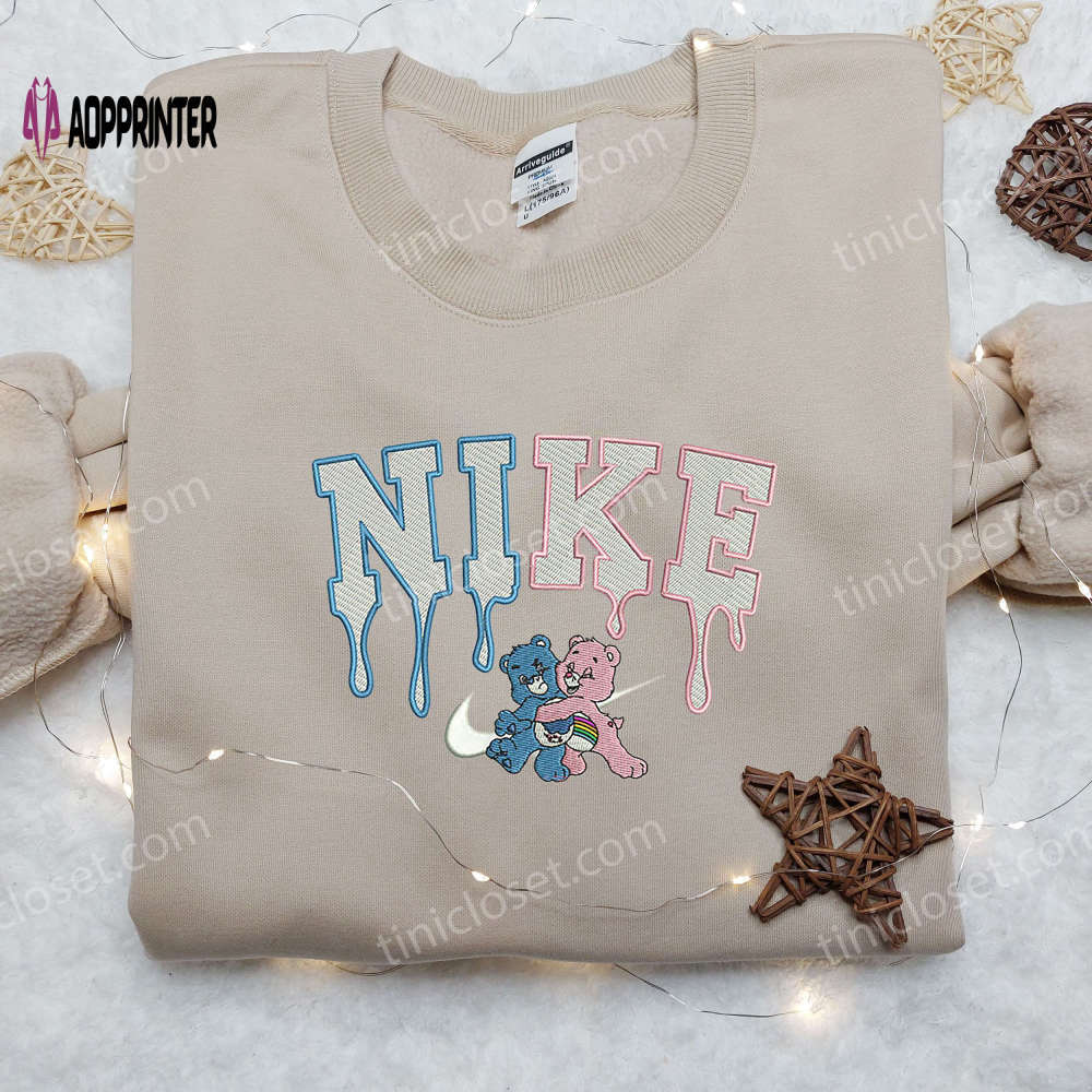 Cheer & grumpy bear x nike embroidered shirt – custom cartoon care bear tee Embroidered Shirt