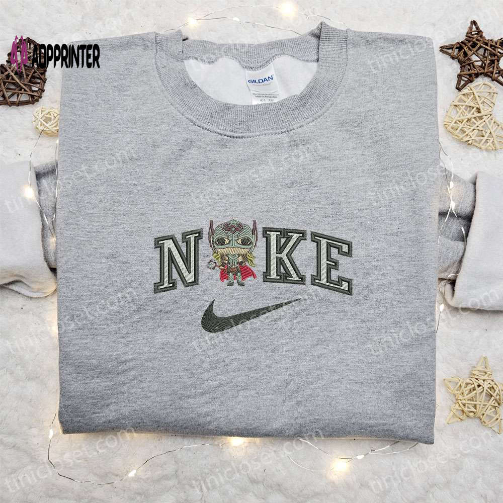 Chibi jane foster x nike movie shirt: nike inspired embroidered tee – perfect family gift Embroidered Shirt