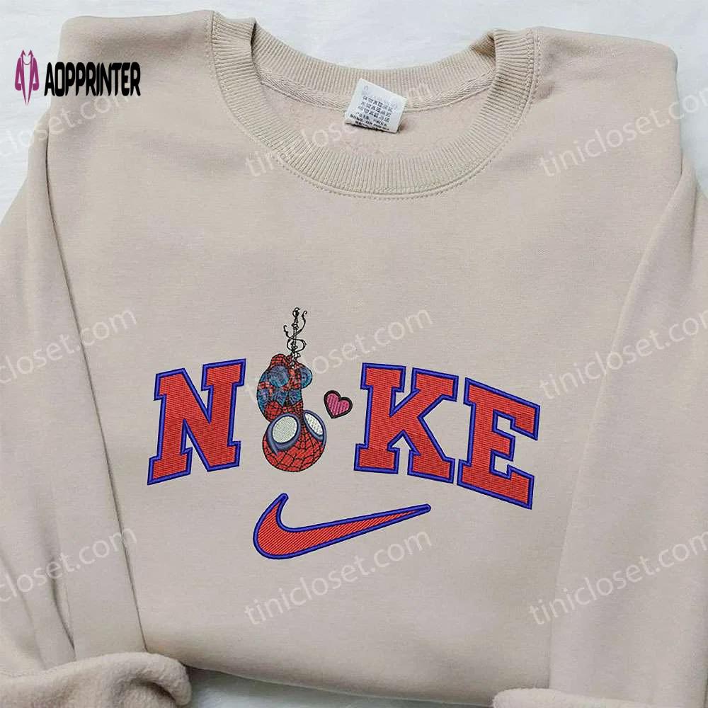 Chibi spider-man heart x nike sweatshirt: best gifts for family nike inspired embroidered shirt Embroidered Shirt