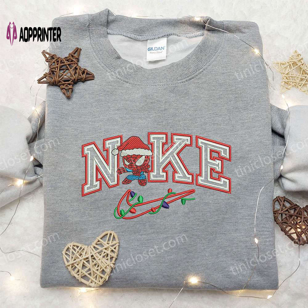 Chibi spider-man xmas x nike embroidered sweatshirt: best christmas gift idea with nike-inspired embroidery Embroidered Shirt