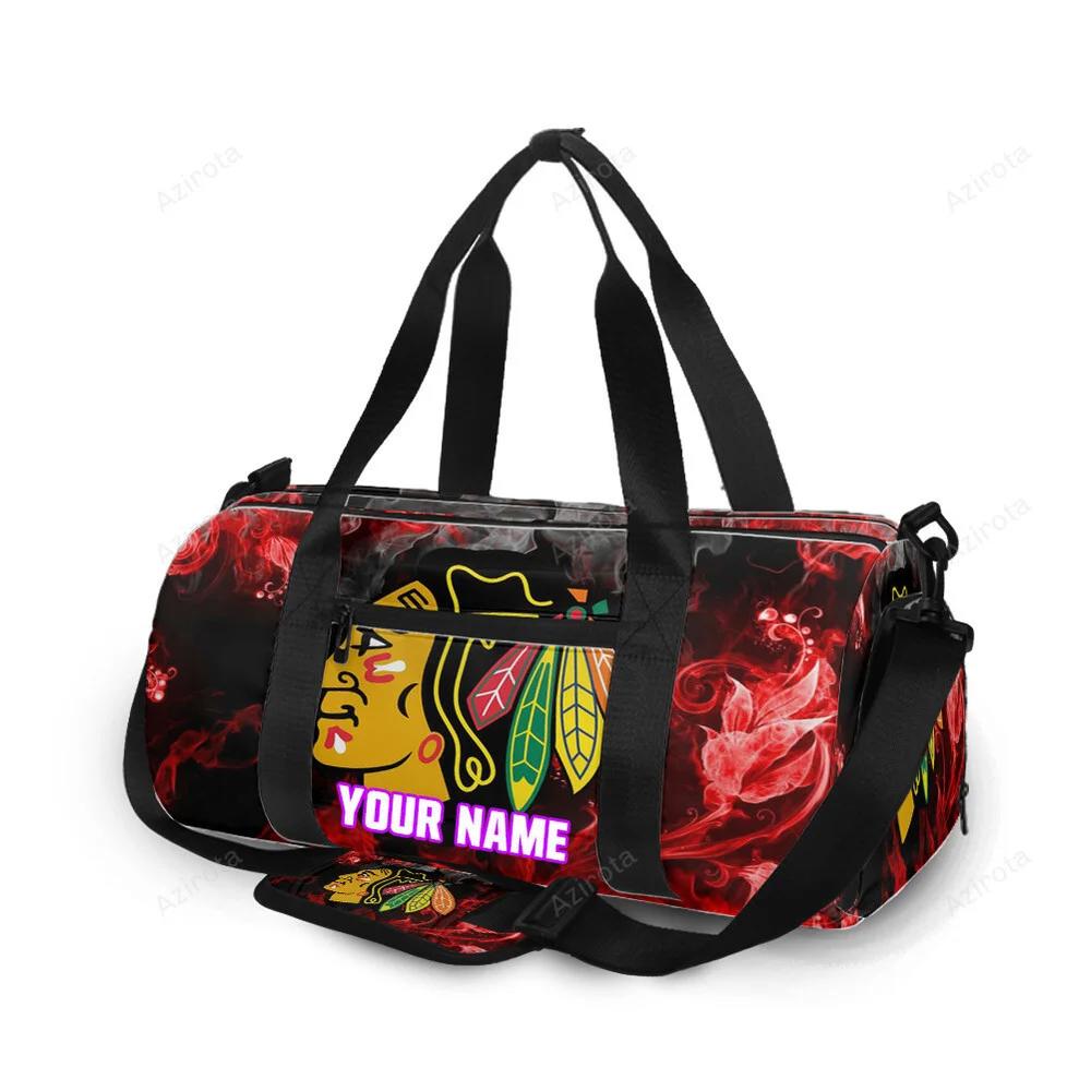 Chicago blackhawks emblem floral smoke personalized name travel bag gym bag 1503 Travel Bag