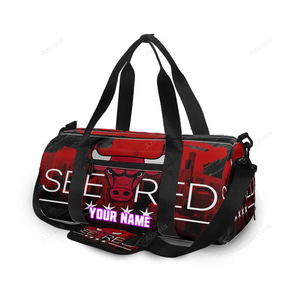 Chicago bulls emblem see red v25 personalized name travel bag gym bag 64 Travel Bag