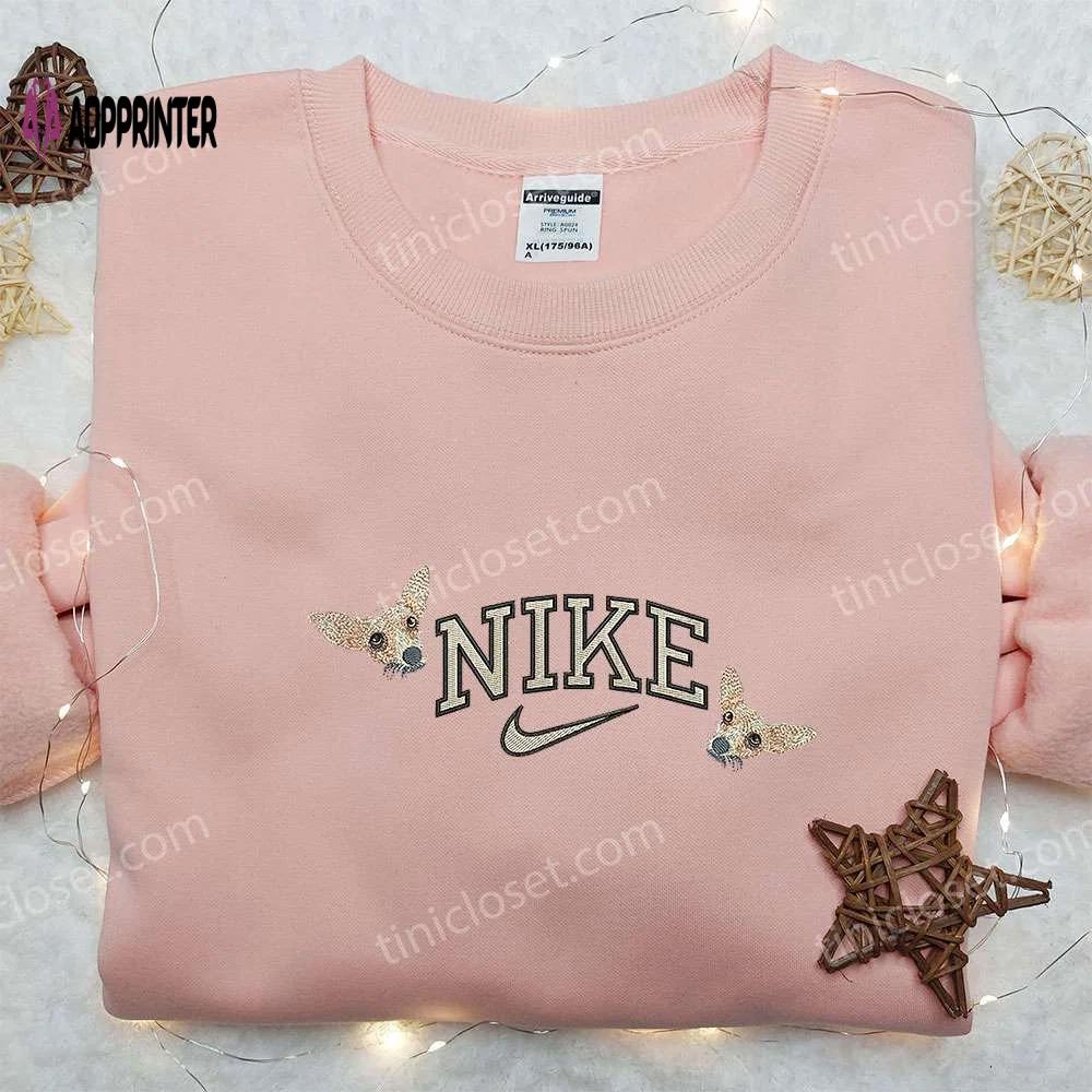 Chihuahua x nike embroidered shirt: custom animal tee for dog lovers Embroidered Shirt