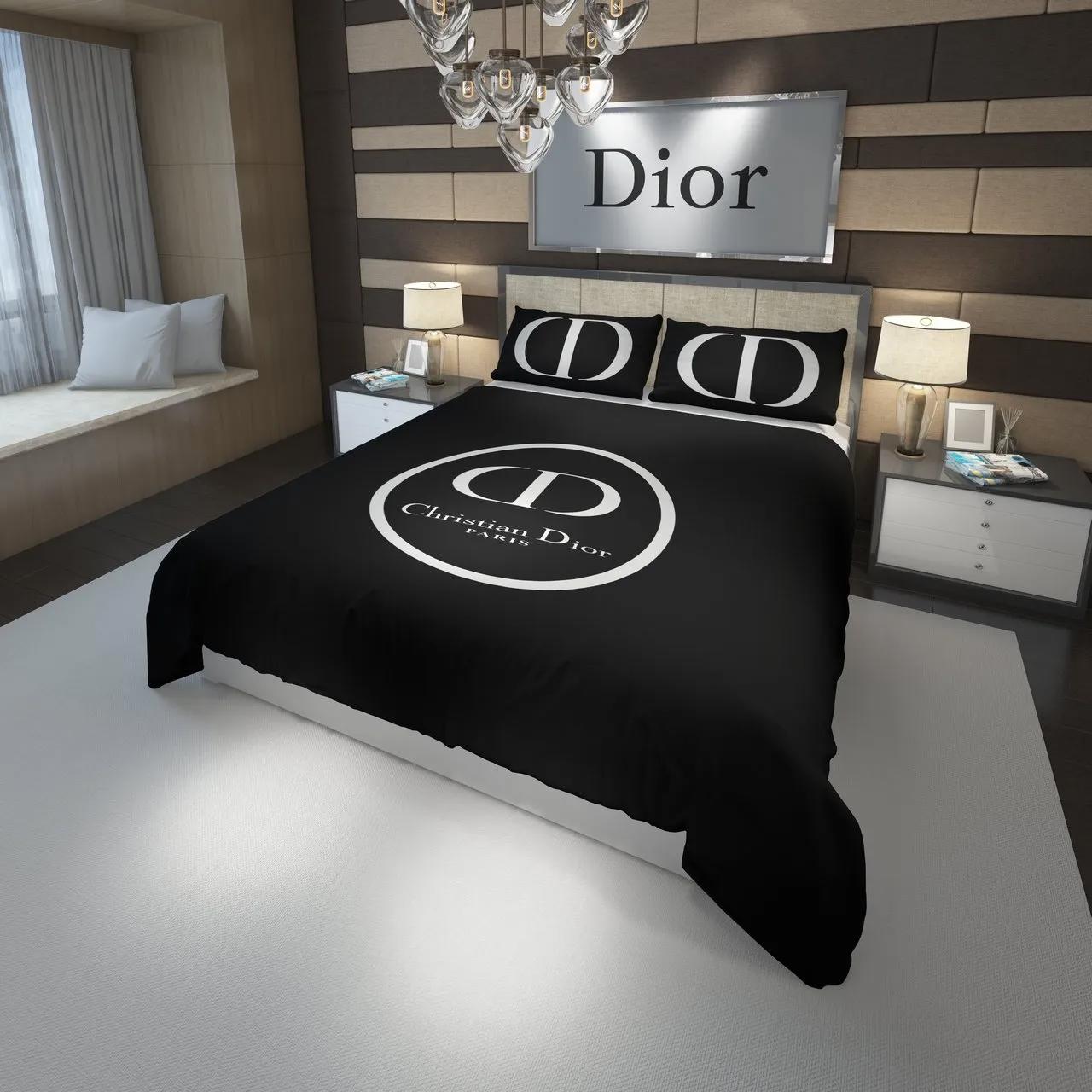 Christian dior black circle fashion luxury brand premium bedding set bedroom decor , thanksgiving decorations for home best luxury bed sets gift Bedding Sets