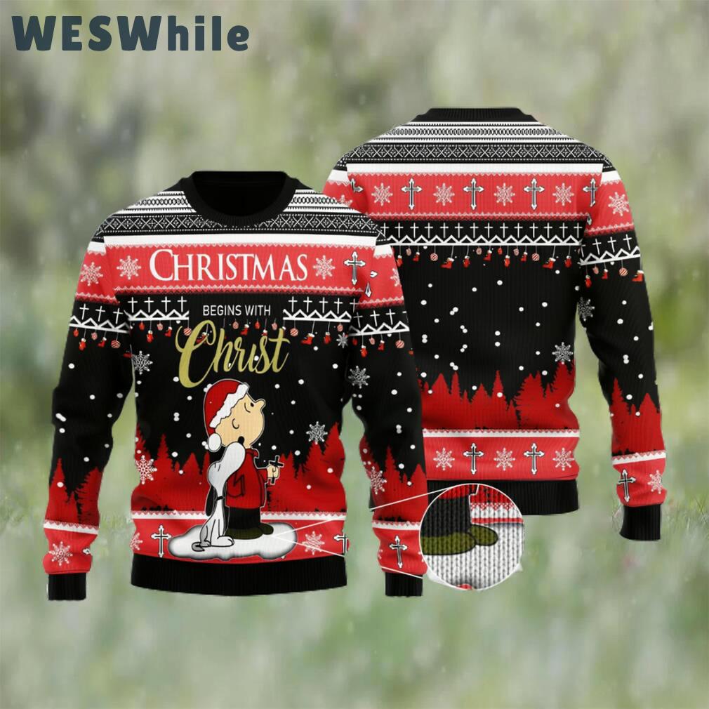 Christmas begins with christ woolen sweater Christmas Ugly Sweater