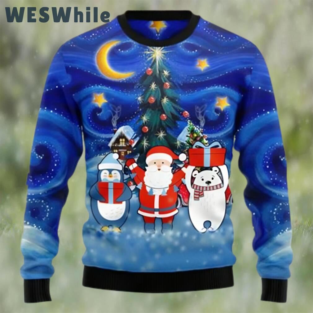 Christmas card polar bear santa penguin ugly christmas sweater Christmas Ugly Sweater