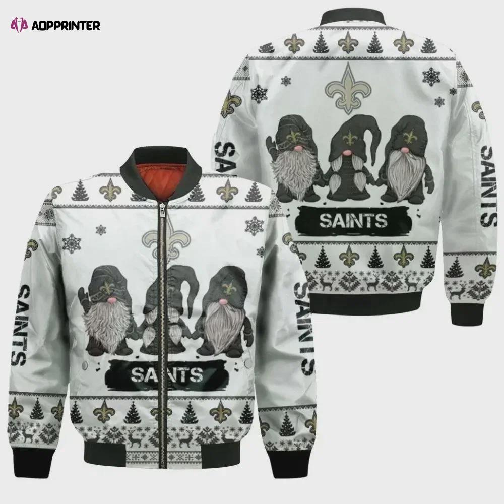 Christmas gnomes new orleans saints ugly pattern bomber jacket – white Bomber Jacket