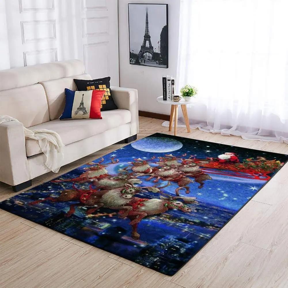 Christmas santa claus & deer sleighs area rug 19100312 ofd area rug living room carpet rug regtangle carpet floor decor home decor Rectangle Rug